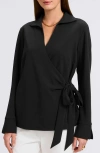 Foxcroft Rosie Side Tie Shirt In Black