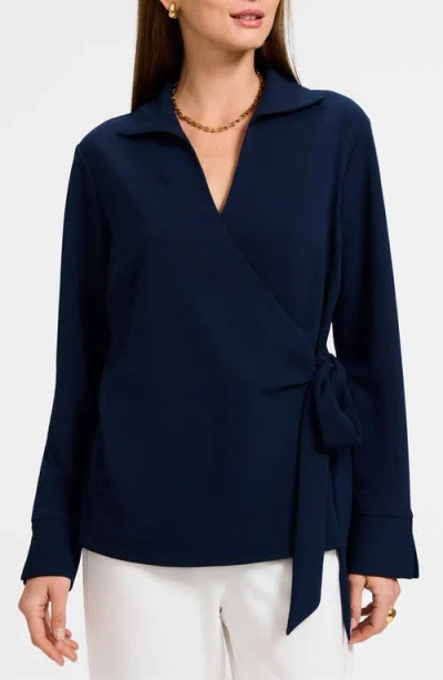 Foxcroft Rosie Side Tie Shirt In Navy