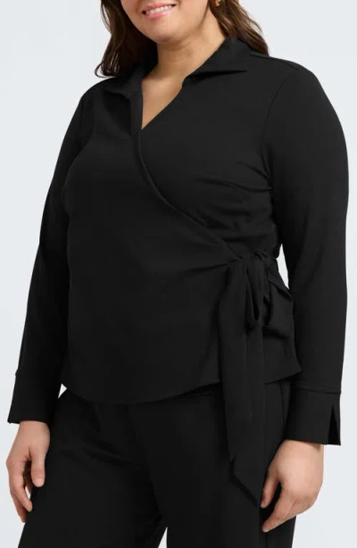 Foxcroft Rosie Wrap Crepe Top In Black