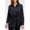 Foxcroft Sabine Side Tie Button-up Shirt In Black