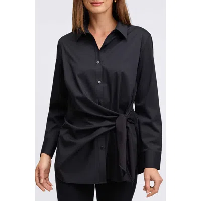 Foxcroft Sabine Side Tie Button-up Shirt In Black
