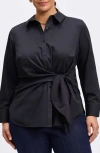Foxcroft Sabine Side Tie Button-up Shirt In Black