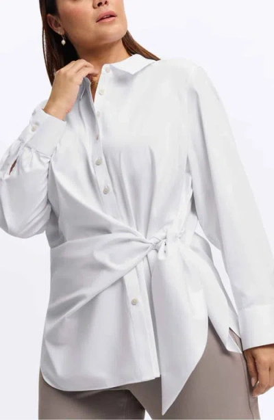Foxcroft Sabine Side Tie Button-up Shirt In White