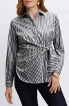 Foxcroft Sabine Stripe Side Tie Button-up Shirt In Black
