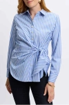 Foxcroft Sabine Stripe Side Tie Button-up Shirt In Periwinkle