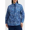 Foxcroft Sadie Paisley Ruffle Cotton Poplin Button-up Shirt In Blue