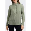 Foxcroft Sadie Stripe Ruffle Button-up Shirt In Green