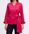 Foxcroft Salina Stretch Cotton Blend Wrap Shirt In Pink