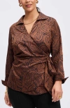 Foxcroft Saline Paisley Jacquard Wrap Top In Macchiato/black