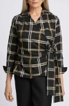 Foxcroft Salina Plaid Wrap Shirt In Black Plaid