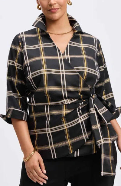 Foxcroft Salina Plaid Wrap Shirt In Black Plaid