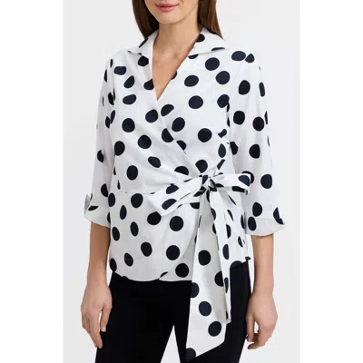 Foxcroft Salina Polka Dot Cotton Wrap Shirt In White