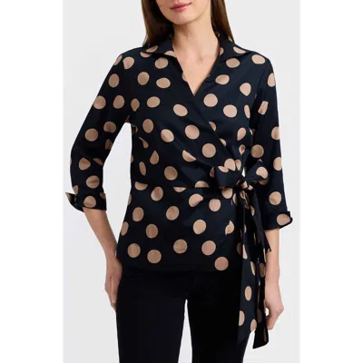 Foxcroft Salina Polka Dot Cotton Wrap Shirt