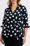 Foxcroft Salina Polka Dot Cotton Wrap Top In Black
