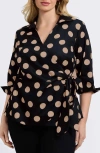 Foxcroft Salina Polka Dot Cotton Wrap Top In Black