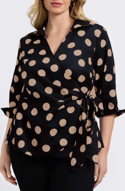 FOXCROFT FOXCROFT SALINA POLKA DOT COTTON WRAP TOP
