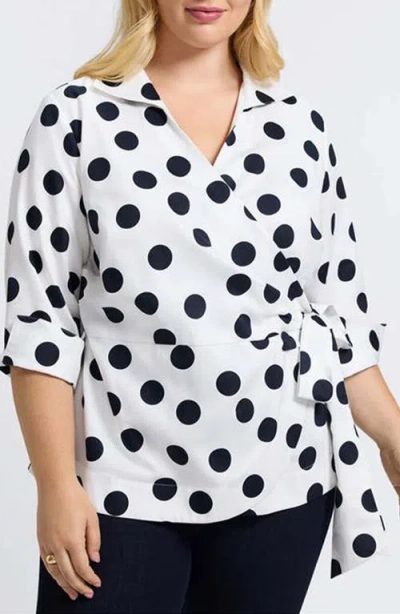 FOXCROFT FOXCROFT SALINA POLKA DOT COTTON WRAP TOP