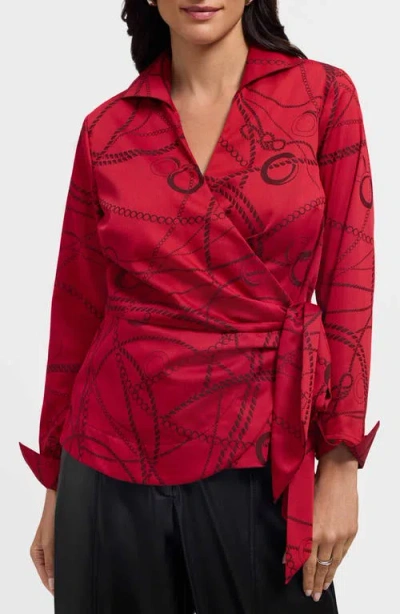 Foxcroft Salina Print Wrap Shirt In Red