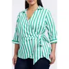 Foxcroft Salina Stripe Cotton Blend Wrap Shirt In Kelly Green/white