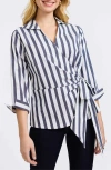 Foxcroft Salina Stripe Cotton Blend Wrap Shirt