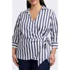 Foxcroft Salina Stripe Cotton Blend Wrap Shirt In Navy/white