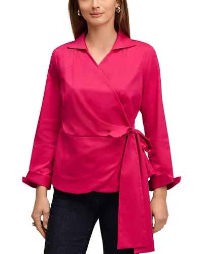 Foxcroft Salina Stretch Cotton Blend Wrap Shirt In Ruby Pink