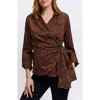 Foxcroft Saline Paisley Jacquard Wrap Top In Macchiato/ Black