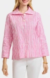Foxcroft Sammy Check Crinkled Cotton Blend Top In Pink