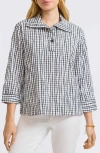 Foxcroft Sammy Check Crinkled Cotton Blend Top In White