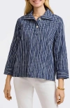 FOXCROFT FOXCROFT SAMMY CHECK CRINKLED COTTON BLEND TOP