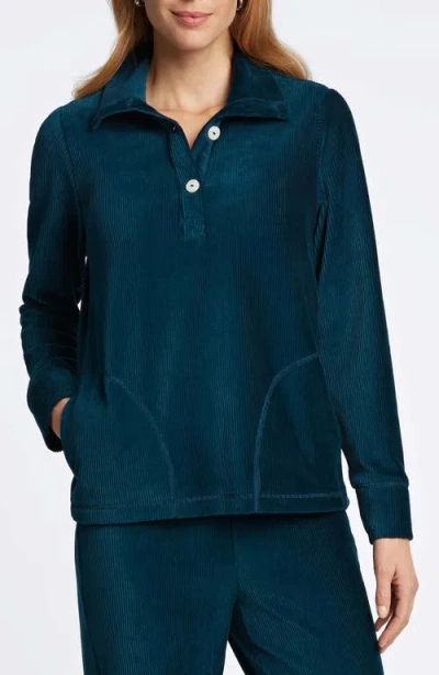 Foxcroft Sammy Corduroy Polo Sweater In Deep Teal