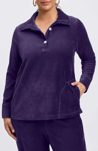 Foxcroft Sammy Corduroy Polo Top In Deep Purple