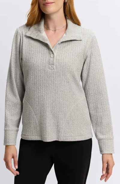 Foxcroft Sammy Cotton Blend Polo Top In Charcoal Heather