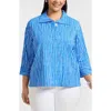 Foxcroft Sammy Crinkled Cotton Blend Top In Blue