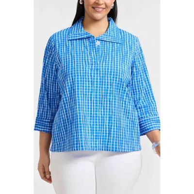 Foxcroft Sammy Crinkled Cotton Blend Top In Blue