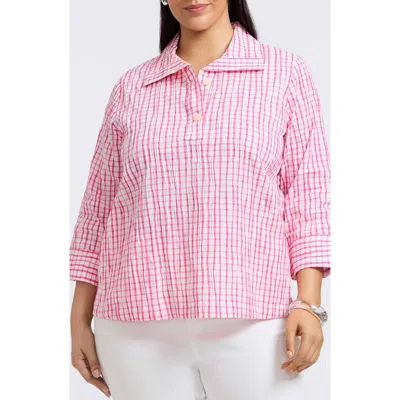Foxcroft Sammy Crinkled Cotton Blend Top In Pink
