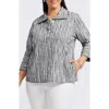 Foxcroft Sammy Crinkled Cotton Blend Top In White/black