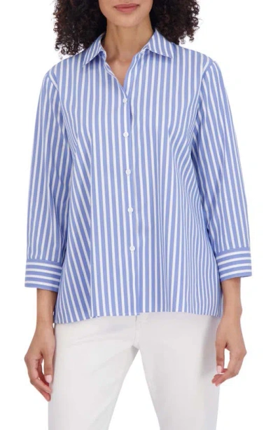 Foxcroft Sandra Stripe Cotton Blend Button-up Shirt In Periwinkle