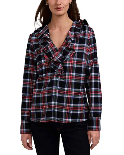 Foxcroft Sandy Plaid Ruffled Shirt In Black