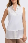 Foxcroft Sasha Sleeveless Mixed Media Shirt In White