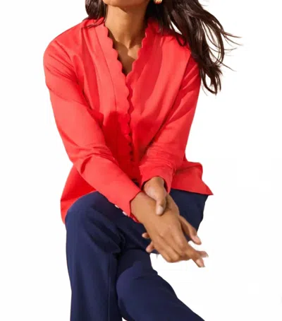 Foxcroft Scalloped Trim Button Down In Scarlet Red