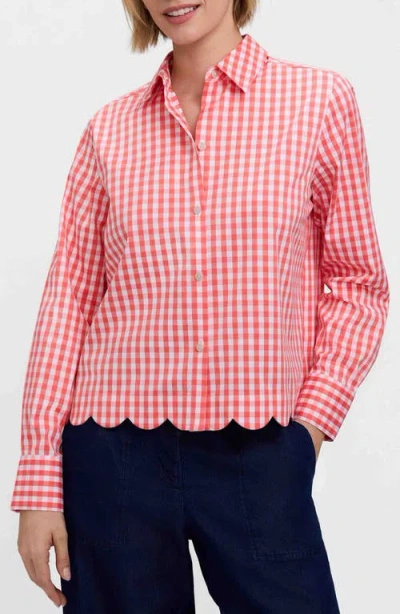 Foxcroft Scarlett Gingham Scallop Hem Button-up Shirt In Pink