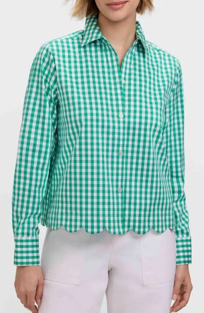 Foxcroft Scarlett Gingham Scallop Hem Button-up Shirt In Green