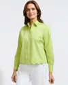 Foxcroft Scarlett Long Sleeved Matte Sateen Shirt In Chartreuse