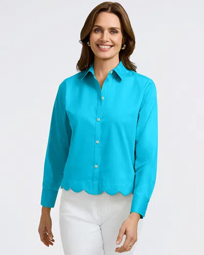 Foxcroft Scarlett Long Sleeved Matte Sateen Shirt In Ibiza Turq