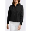 Foxcroft Scarlett Scallop Hem Button-up Shirt In Black