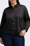 Foxcroft Scarlett Scallop Hem Button-up Shirt In Black