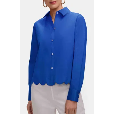 Foxcroft Scarlett Scallop Hem Button-up Shirt In Brown