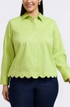 Foxcroft Scarlett Long Sleeved Matte Sateen Shirt In Chartreuse