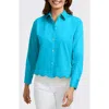 Foxcroft Scarlett Long Sleeved Matte Sateen Shirt In Ibiza Turq